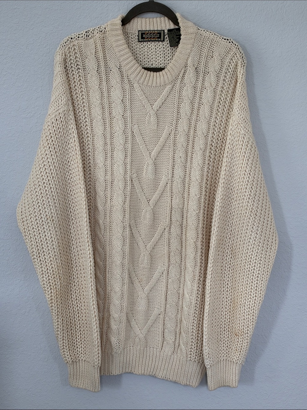 Hunting Horn Men’s L/6 Heavy Cable Knit Sweater Cotton Ramie Cream